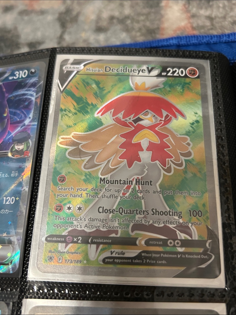 Pokemon Hisuian Decidueye V Card - Red, Brown, White, Green
